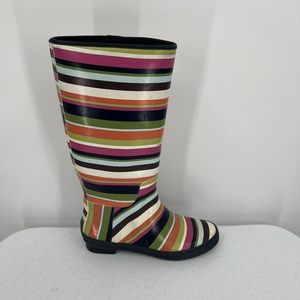 Coach Womens Striped Rain Boots Multicolor Rubber Size 6B